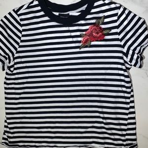 Horizontal Stripped Top With Embroidered Flower